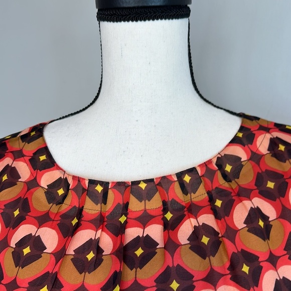 Fossil 100% Silk Quarter Sleeve Mod 70s Style Midi Floral Design Dress Medium - Picture 5 of 7